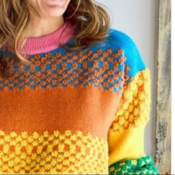 Adora Boho oversized colorblock puff sleeve sweater NWT - Picture 8 of 16